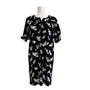 Loft Outlet Dress Black White Floral Ruffled Short Sleeve Button Front Size SP